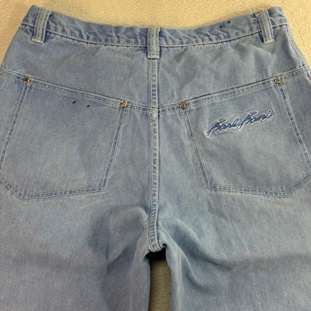 Vintage Karl Kani Baggy Jeans Men 36x32 Blue Faded Embroidered Loose Relaxed 90s